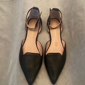 Black leather flat shoes with ankle straps. Size 9. Never worn.